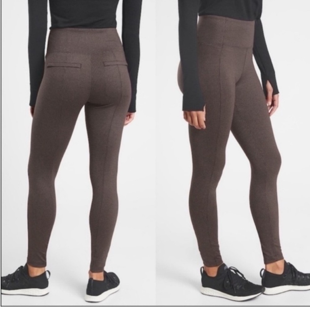 Athleta High-Waist Ribbed Leggings in Brown